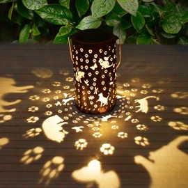 Cat Solar Lanterns Outdoor Waterproof, Hanging Solar Lights Lantern Cat Gifts for Women Men Metal Decoration LED Lantern Outside for Patio, Yard, Porch, Lawn, Pathway, Landscape, Garden, Home Decor