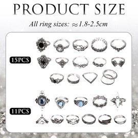 CVFRTT 26pcs Ring Pieces Men Women Rings Gothic Rings Ring Decorations Silver Jewelry Sets, Metal