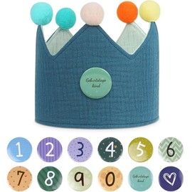 Baby Birthday Crown with Numbers, Reusable Children's Birthday Hat, Kids Toddler Boys Girls Fabric Hat, Birthday Party Decorations, Costume Crown for Baby Shower Replaceable 0 to 9 Years Old (Blue)