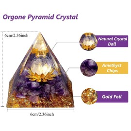 XIANNVXI Amethyst Orgonite Pyramid Purple Stone Crystals Gemstones Lotus Pyramids Reiki Energy Spiritual Pyramid Inspirational Success Esoteric Gifts