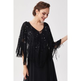 BABEYOND 1920s Shawl Wraps Gatsby Beaded Evening Cape Bridal Shawl for Evening Dresses Wedding Party (Black)