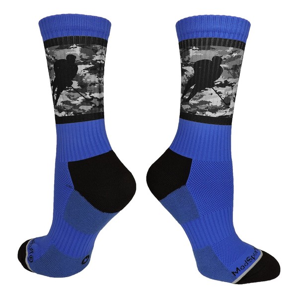MadSportsStuff Hockey Player Crew Socks (Royal/Black Camo, Large)