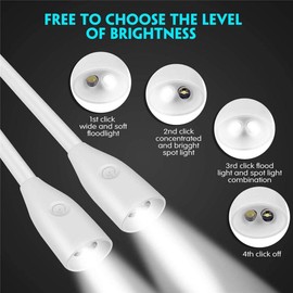 QEBIDUM Neck Reading Light, Reading Book Light, 3 Colors, 3 Brightness Levels Portable Battery Operated Flexible USB Hands Free Small Booklight Led Lamp for Bed at Night Knitting Camping White