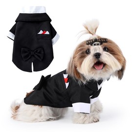 Norbi Dog Tuxedo Suit for Medium Dogs Bow Tie Wedding Outfit Prince Formal Party Tuxedo Pet Costume Black L