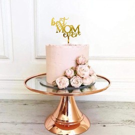 Decoración para tarta de día de la madre, decoración de tarta con espejo acrílico para el día de la madre (dorado)