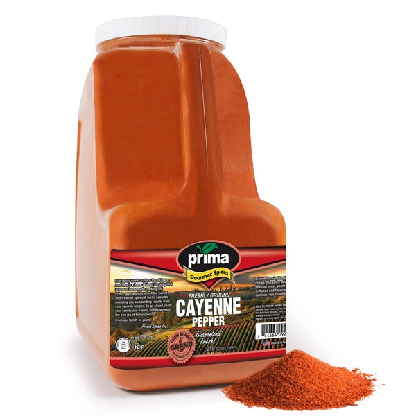 Prima Spice Hot Cayenne Pepper- Red Ground Pepper 60,000 SHU Heat Unit- Kosher & Gluten Free All Natrual Red Pepper- Freshly Packed In USA, Bulk Red Cayenne Pepper For Commercial & Home Use (5 Pounds)