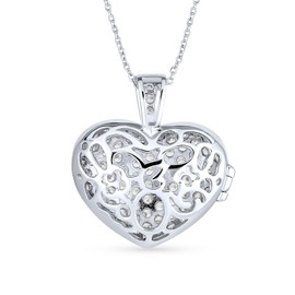 Bling Jewelry Heart Shape Locket Pave Cubic Zirconia CZ Puff Pendant Necklace For Women Girls 925 Sterling Silver with Chain