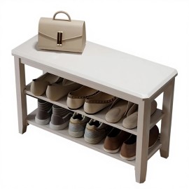 Wood 2-Tier Rectangular Shoe Rack Bench with Leather Cushion for Entryway & Bedroom 2 Tier Shoe Bench with Shoe XD008color: White-wood seat, size: 47.24"W x 20.4"H x 11.8"D