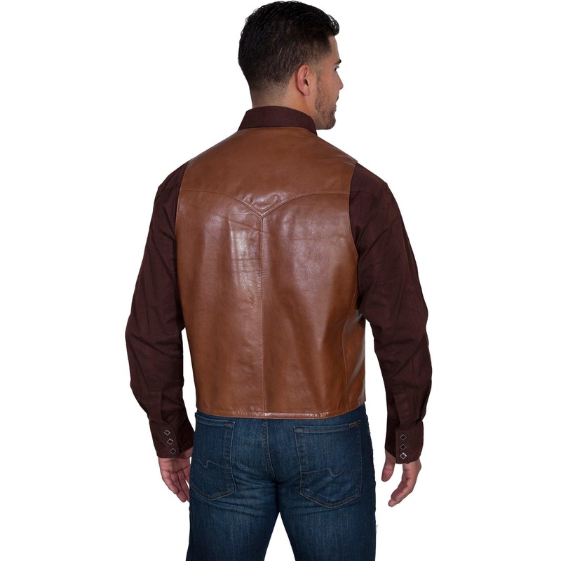 Scully Men's Lambskin Leather Western Vest Chocolate 42 R