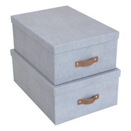 Bigso Ulrika, Set of 2 - Large Storage Box (10.4 x 14.4 x 5.7in) and Small Storage Box (9.8 x 13.4 x 5.5in) - Decorative Storage Boxes With Lids - Memory Box for Keepsakes - Ash