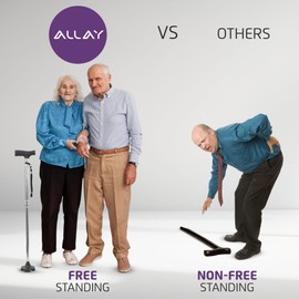 Allay Walking Cane for Men & Women - Foldable, Adjustable, Collapsible Walking Canes for Seniors Balance, Free Standing, Pivot Tip, Heavy Duty, with Travel Bag | Walking Sticks for Seniors - Silver