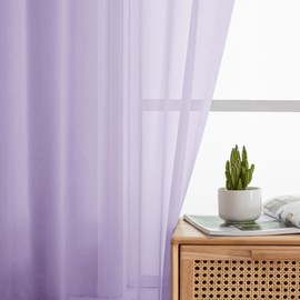 OWENIE Lavender Sheer Curtains 72 Inches Long Set of 2, Airy Sheer Curtains & Drapes for Living Room Bedroom, Solid Voile French Door Curtain Rod Pocket Top, Light Purple, 2 Pcs Total 84 inch Width