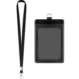 PU Leather ID Badge Holder Extra Thick ID Card Name Badge Holder with 1 Clear ID Window 1 Credit Card Slot for Office Staffs, Teachers/Students, Workers, Cruise Cards, Bus/Metro Cards (1 Pack Black)