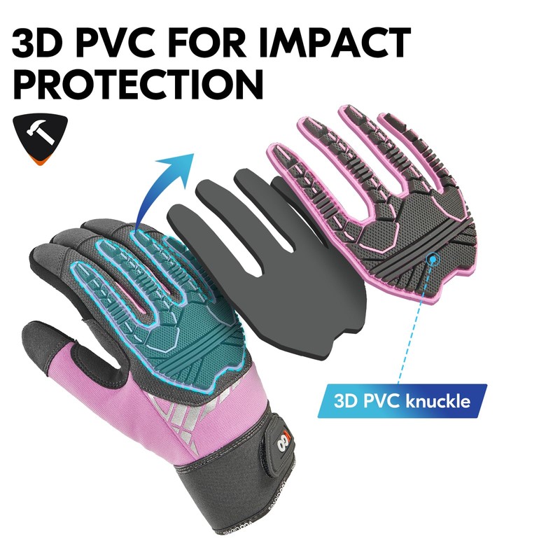 Vgo... Heavy Duty Synthetic Leather Work Gloves Women,Impact Protection Mechanic