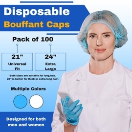 FRONTLINE Disposable Hairnets 100 Pack Hair Nets for Food Service Workers Hair Cap Surgical Bouffant Caps for Nurses Doctors, White, 24 Inch