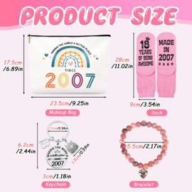 18th Birthday Gifts Set for Girls, 2007 Cosmetic Bag and Fluffy Pink Socks, Bracelet, Keychain, 18 Birthdays Presents for Daughter, Granddaughter, Niece, Friends,Student