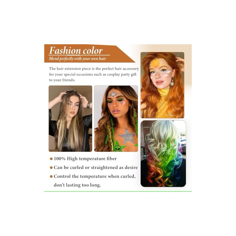 2 x Clip-In Hair Extension Highlights Streaks, Colourful Hair Highlights
