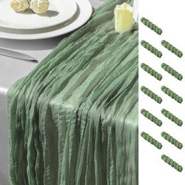 GARIG 12 Pack Cheesecloth Table Runner 10FT Saga Green Cheese Cloth Table Runners 35x120 Inches Boho Gauze Table Runner Rustic Sheer Table Runner for Party Baby Shower Wedding Decorations