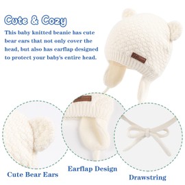 JANGANNSA Cute Infant Toddler Baby Boys Hat Bear Ears Baby Girls Beanie Cotton Lining Earflap Kids Hat Spring Autumn 0-2Y (Beige, M)