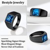 Bestyle Black Men Signet Ring-8mm*8mm Blue Topaz Sapphire Gemstone Ring