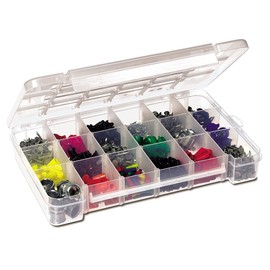 Akro-Mils 05905 Plastic Portable Parts Storage Case for Hardware and Crafts with Hinged Lid and 5 Adjustable Dividers, (14-3/8-Inch x 9-1/2-Inch x 2-1/2-Inch), Large, Clear