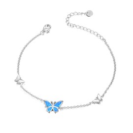 WINNICACA Butterfly Opal Bracelet S925 Sterling Silver Blue Opal Bangle Jewellery for Women Girl Gifts, 7+2 Inch