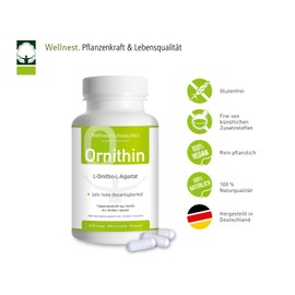 Wellnest L-Ornithin-L-Aspartate Capsules (100% Vegetable Quality) 400 mg per Capsule ✓ 120 Capsules ✓ For Sleep Problems ✓ Vegan Gluten Free Lactose Free