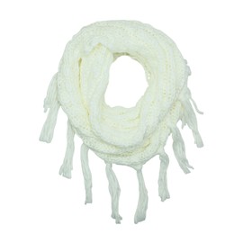 Ivory White Knit Infinity Scarf With Draping Fringe
