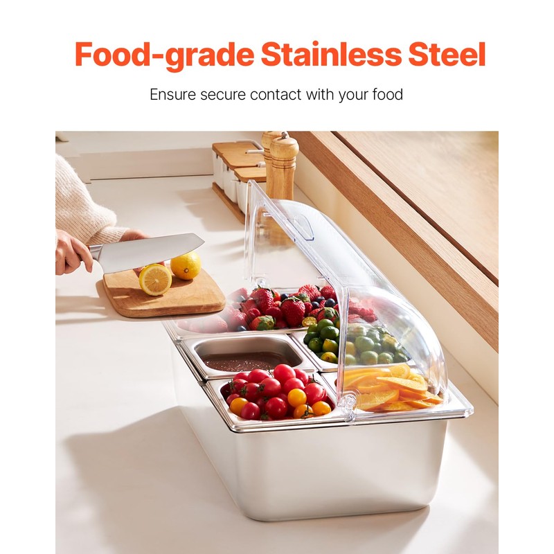 VEVOR Countertop Food Serving Display Container, 5 Pan Stainless Steel