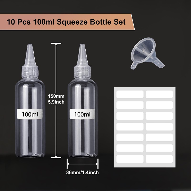 Prebarfun Pack of 10 Squeeze Bottles, 100 ml, Empty Squeeze