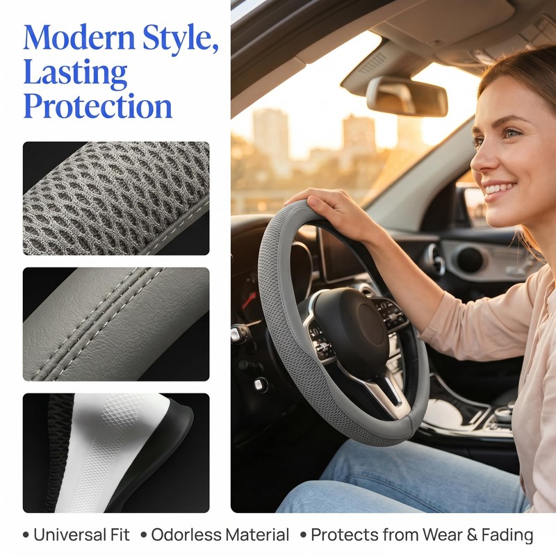 15 Inch Car Steering Wheel Cover, Microfiber Ice Silk Anti-Slip