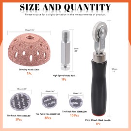 Tanstic 25Pcs Tire Patch Roller Tool Kit Heavy Duty, Including Tire Patch Roller with 55mm Buffer Wheel Tire Repair Grinding Head and 23Pcs 3 Sizes Tire Repair Patches for Air Tire Buffer