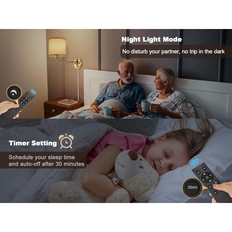 GOODATE Plug in Wall Sconces with Remote Control, Dimming &