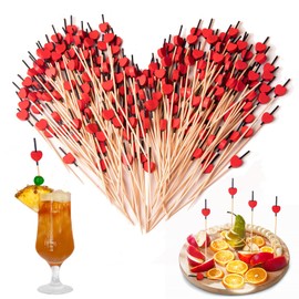 200 Pcs Cocktail Picks, 4.7 Inch Toothpicks for Appetizers, Cocktail Sticks Skewers for Drinks, Desserts, Charcuterie, Wedding Party Fancy Toothpicks, Red Heart Shape Mini Food Picks Decorative
