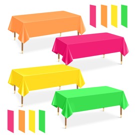 12 Pack Plastic Table Cloth Disposable Assorted Neon Colorful Rainbow Tablecloth Rectangle Bulk Solid Color Table Cover Party Supplies Birthday Wedding Picnic Home Fiesta Decorations (54 X 108 Inch)