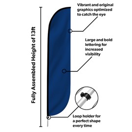 LookOurWay Feather Flag Set, 12 ft Advertising Flag with Fiberglass Poles and Ground Spike for Business Promotion, Solid Color (Blue)