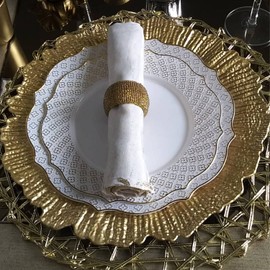 Trimming Shop Decorative Charger Plates for Parties, Vintage Design Glass Plates for Dinner Table Decoration, Weddings, Birthday, Party, Tableware, Catering Events, 33cm, Shiny Gold, 1pc