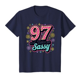 97 and Twice as Sassy Birthday Gift for Feisty Seniors T-Shirt, Youth, Navy Blue