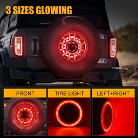 CAFOPAR Spare Tire Brake Light Compatible for Ford Bronco 2/4 Door 2021 2022 2023 2024, Plug and Play 4th Third Brake Light Rear LED Ring Wheel Light, Red