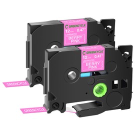GREENCYCLE 2 Pack Compatible for Brother P Touch TZe-MQP35 TZe MQP35 AZEMQP35 1/2" 12mm 0.47 inch Laminated White on Berry Pink Label Tapes Used in P-Touch PTH110 PT-D200 PT-D210 PTD600 D400