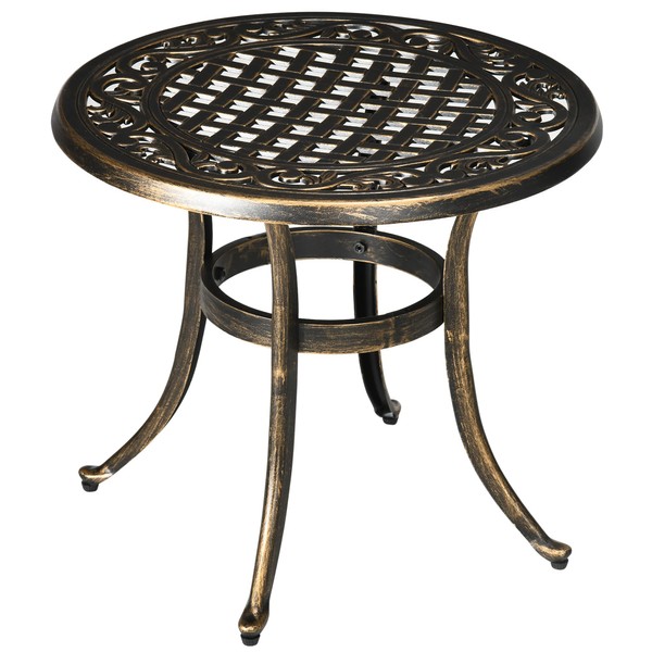 Outsunny 60cm Industrial Side Table, Round Hollow Top Design End Table with Cast Aluminum Frame for Patio, Garden, Balcony, Bronze