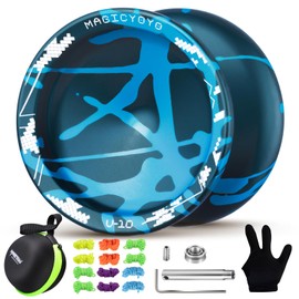 YOSTAR 2 In 1 Dual Purpose Yoyo V10, Finger Spin Responsive & Unresponsive Yoyo, Trick Yo Yo for Kids and Adults, Professional Durable Metal Yo-Yo, with 12 Strings, Bearing Kit, Glove, Case (Blue)