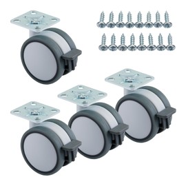 SOTECH Set of 4 Furniture Castors Hamm Diameter 63 mm Height 74.5 mm White / Grey 35 kg Load Capacity Mounting Plate 47 x 47 mm with Brake Swivel Castor 360 Degree Rotatable Including Mounting Screws