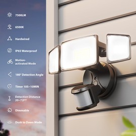 Onforu 75W LED Motion Sensor Outdoor Lights, Dusk to Dawn Flood Light Outdoor Motion Sensor, Hardwired Security Light Floodlights Outside 7500LM 6500K Daylight IP65 Waterproof (Dark Gray)