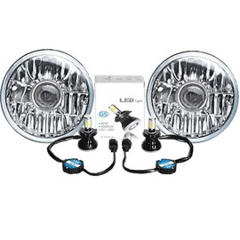 Octane Lighting 7 Inch LED Crystal Clear Projector Headlight 4000 Lumens 6k H4 Light Bulb Headlamp Pair