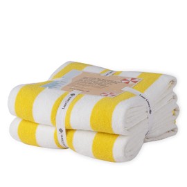 LANE LINEN Extra Large Beach Towel - 2 Pack Beach Bath Towels Set, Cabana Striped Beach Towels, Hotel Pool Towels for Adults (30" x 60”), Super Absorbent, Large Beach Towels, Quick Dry Towel - Yellow