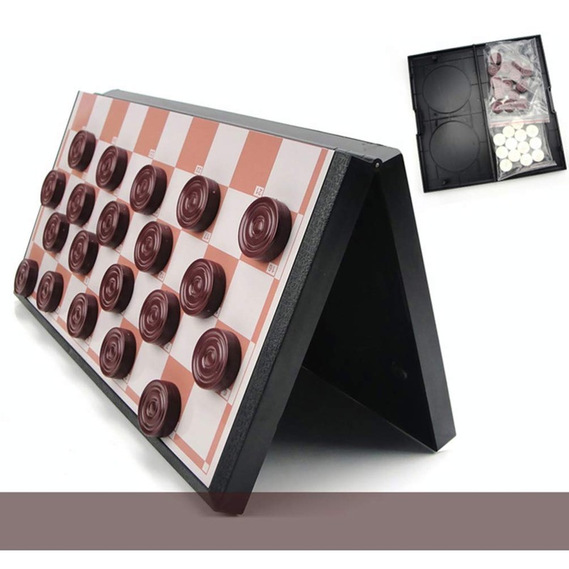 TOYANDONA Draughts Board Games Wooden Draught Magnetic Checkers Board Game