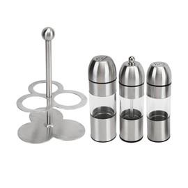 Stainless Steel Seasoning Bottle Multipurpose Food Grade Refillable Rustproof Salt Pepper Containers Set Seasoning Bottle X 2, Grinder X 1
