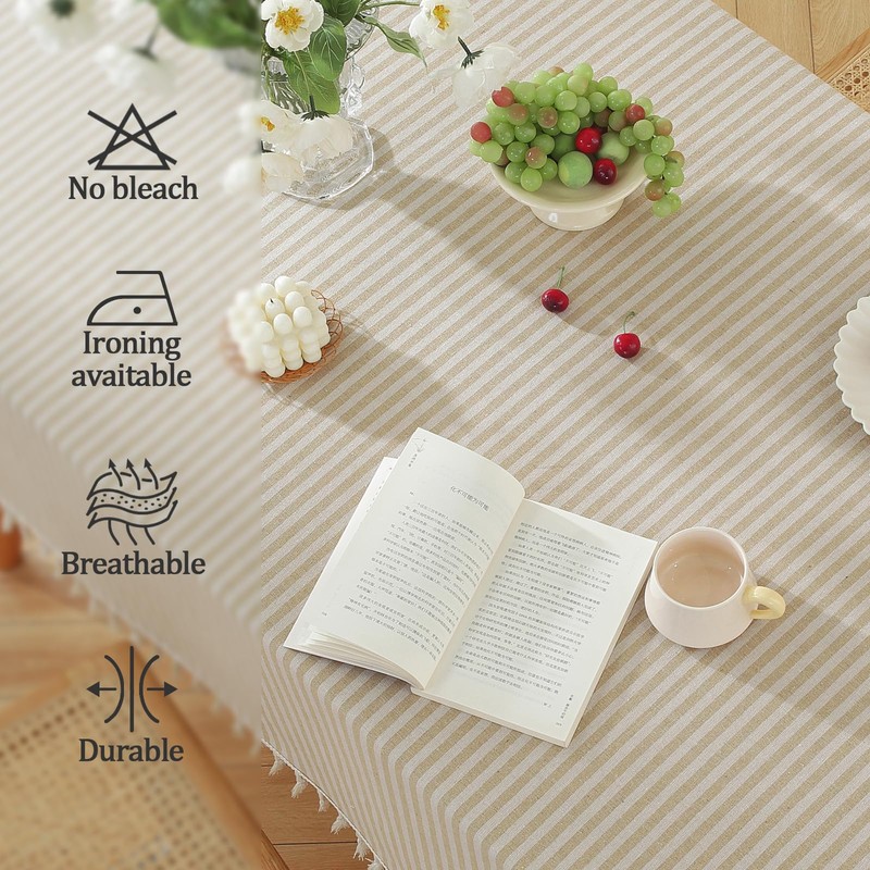 meioro Tablecloths Striped Tassel Table Cloth Rectangular Tablecloth Cotton Linen