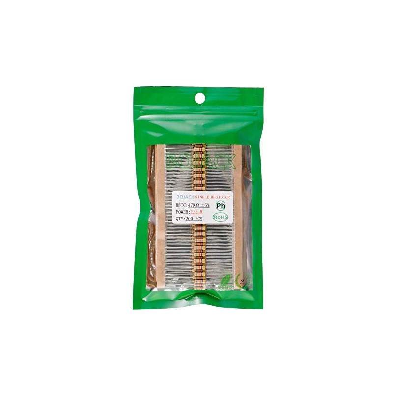 BOJACK 47K Ohm Resistors 1/2 W ±5% Carbon Film Single